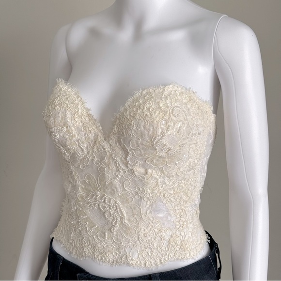 Neiman Marcus Vintage Lace Pearl Sequin Corset Bustier - Picture 4 of 11